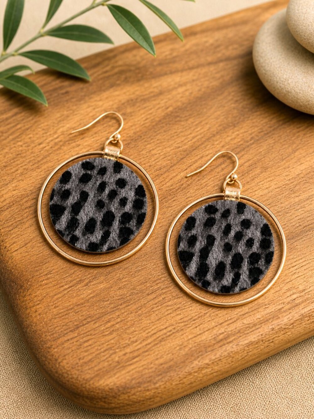 Animal Print Gold Hoop Earrings - Picture 4 of 5